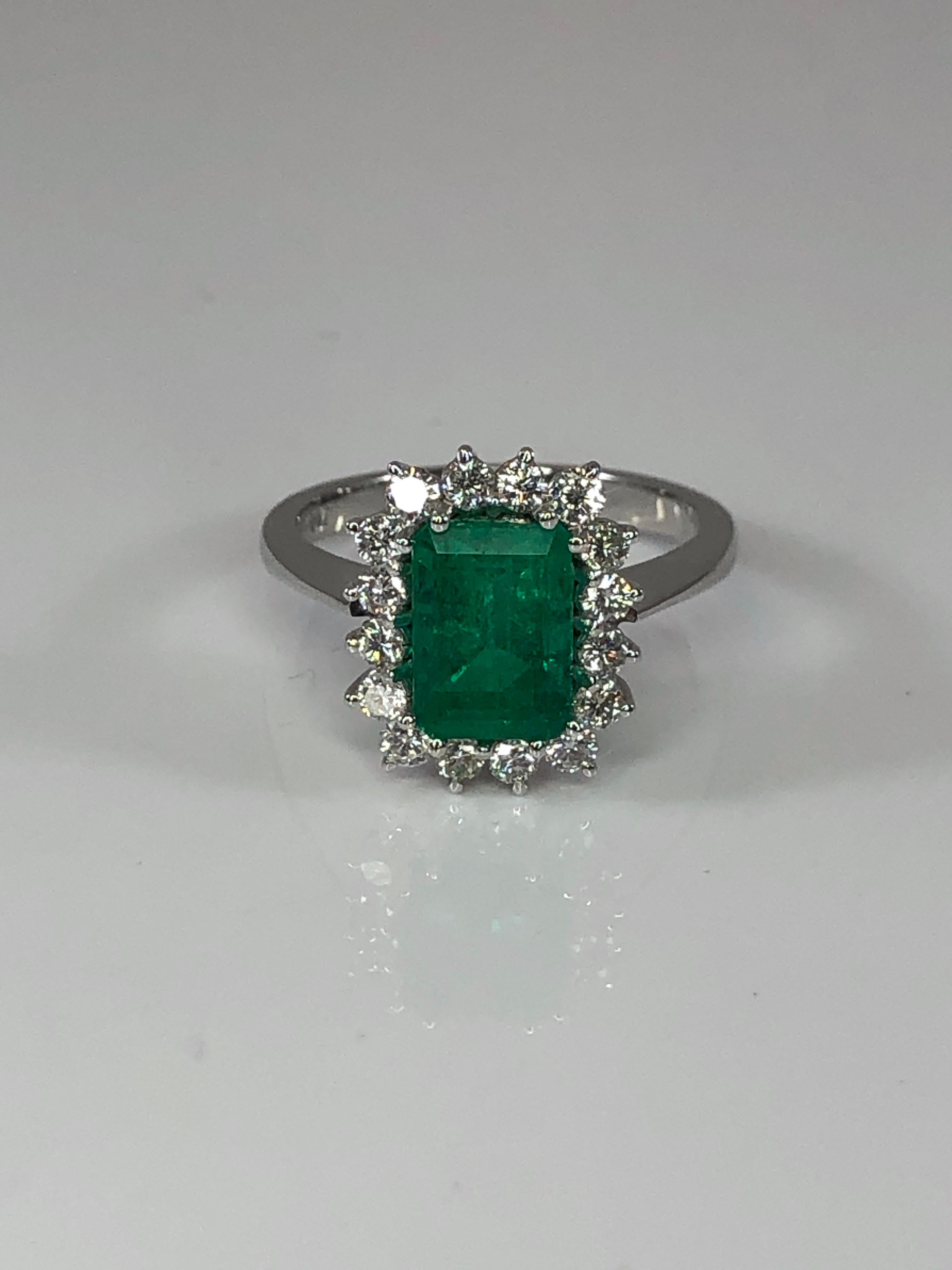 Georgios Collections 18 Karat White Gold Emerald Cut Emerald and Diamond Ring For Sale 9