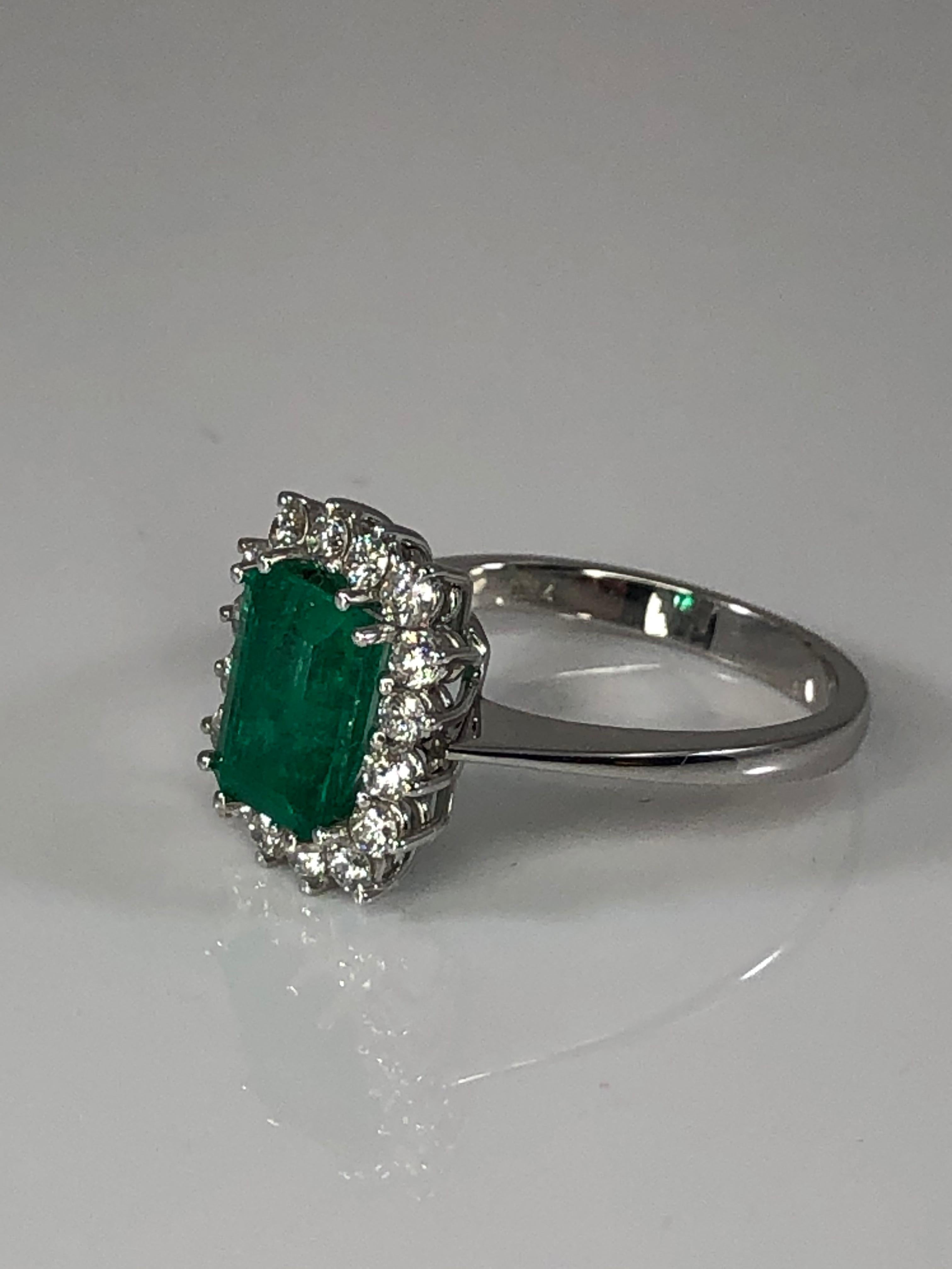 Georgios Collections 18 Karat White Gold Emerald Cut Emerald and Diamond Ring For Sale 3