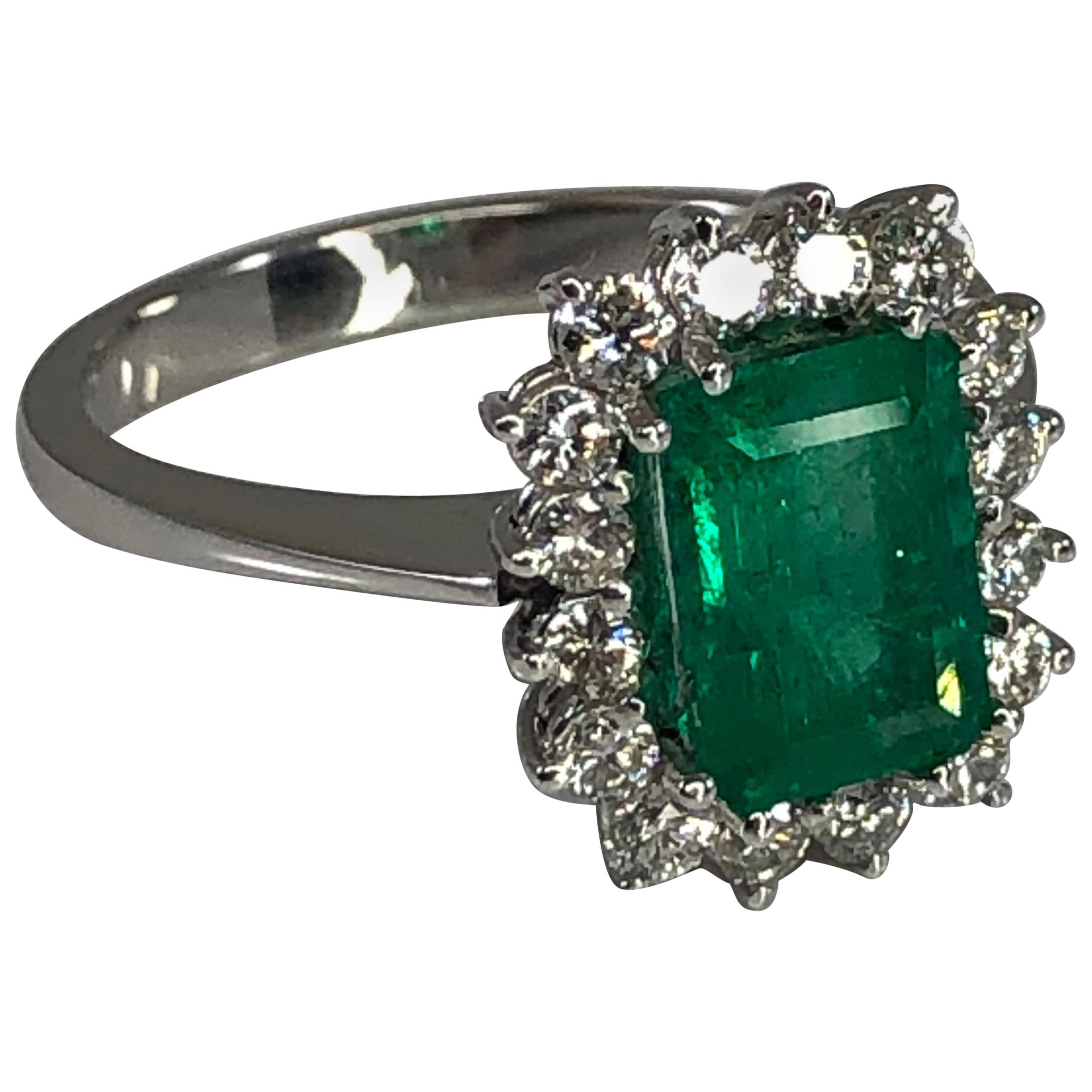 Georgios Collections 18 Karat White Gold Emerald Cut Emerald and Diamond Ring For Sale