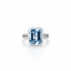 Georgios Collections 18 Karat White Gold Emerald-Cut Aquamarine and Diamond Halo