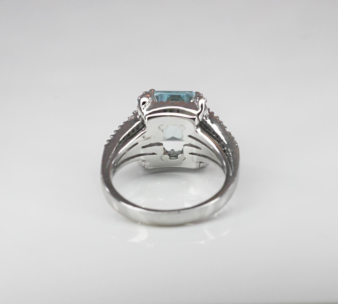 Georgios Collections 18 Karat White Gold Emerald Cut Aquamarine and Diamond Ring For Sale 7