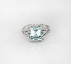 Georgios Collections 18 Karat White Gold Emerald Cut Aquamarine and Diamond Ring