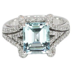 Georgios Collections 18 Karat White Gold Emerald Cut Aquamarine and Diamond Ring