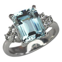 Georgios Collections 18 Karat White Gold Emerald Cut Aquamarine and Diamond Ring