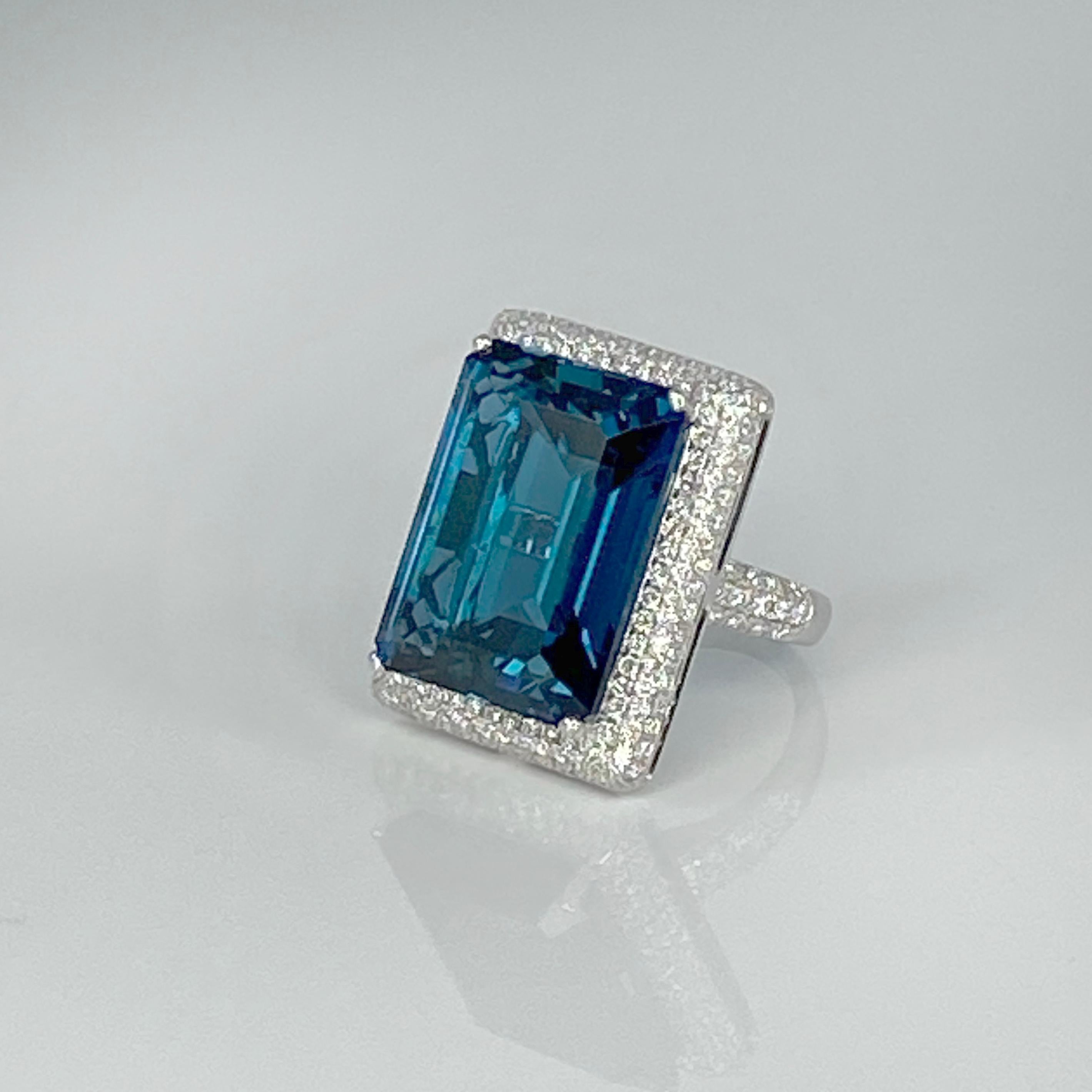 Georgios Collections 18 Karat White Gold Emerald Cut London Topaz Diamond Ring For Sale 9