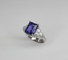 Georgios Collections 18 Karat White Gold Emerald Cut Tanzanite and Diamond Ring