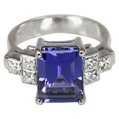 Georgios Collections 18 Karat White Gold Emerald Cut Tanzanite and Diamond Ring