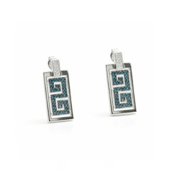Georgios Collections 18 Karat White Gold Greek Key Design Blue Diamond Earrings