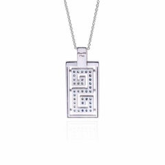 Georgios Collections 18 Karat White Gold Greek Key Design Blue Diamond Pendant