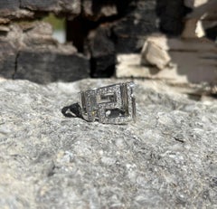 Georgios Collections 18 Karat White Gold Greek Key Designer Ring with Diamonds