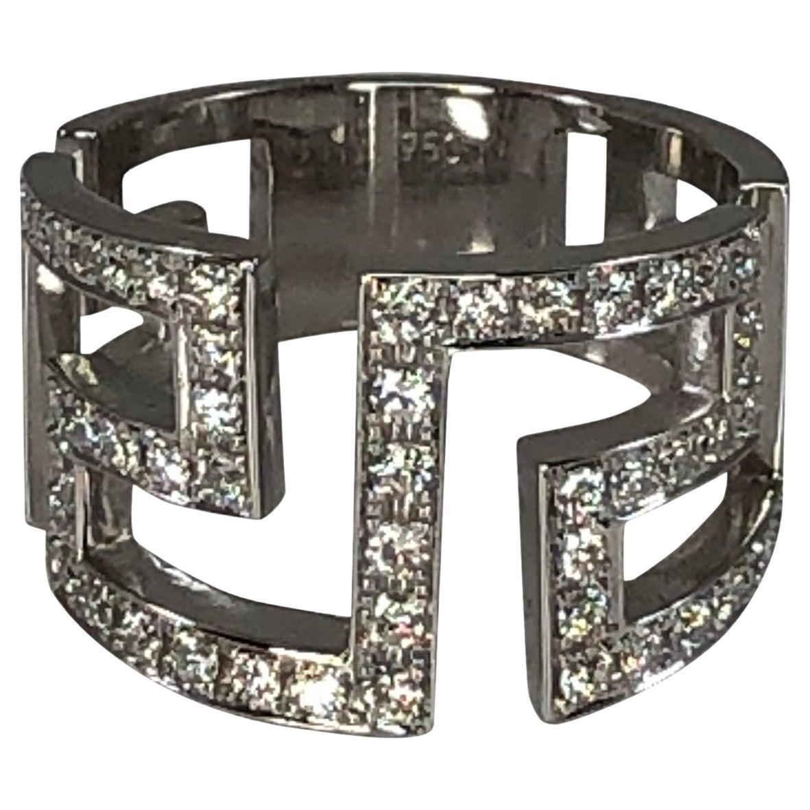 Georgios Kollektionen 18 Karat Weißgold Griechischer Schlüssel-Designerring mit Diamanten