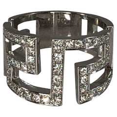 Georgios Collections Anillo de Oro Blanco de 18 Kilates de Diseño Llave Griega con Diamantes