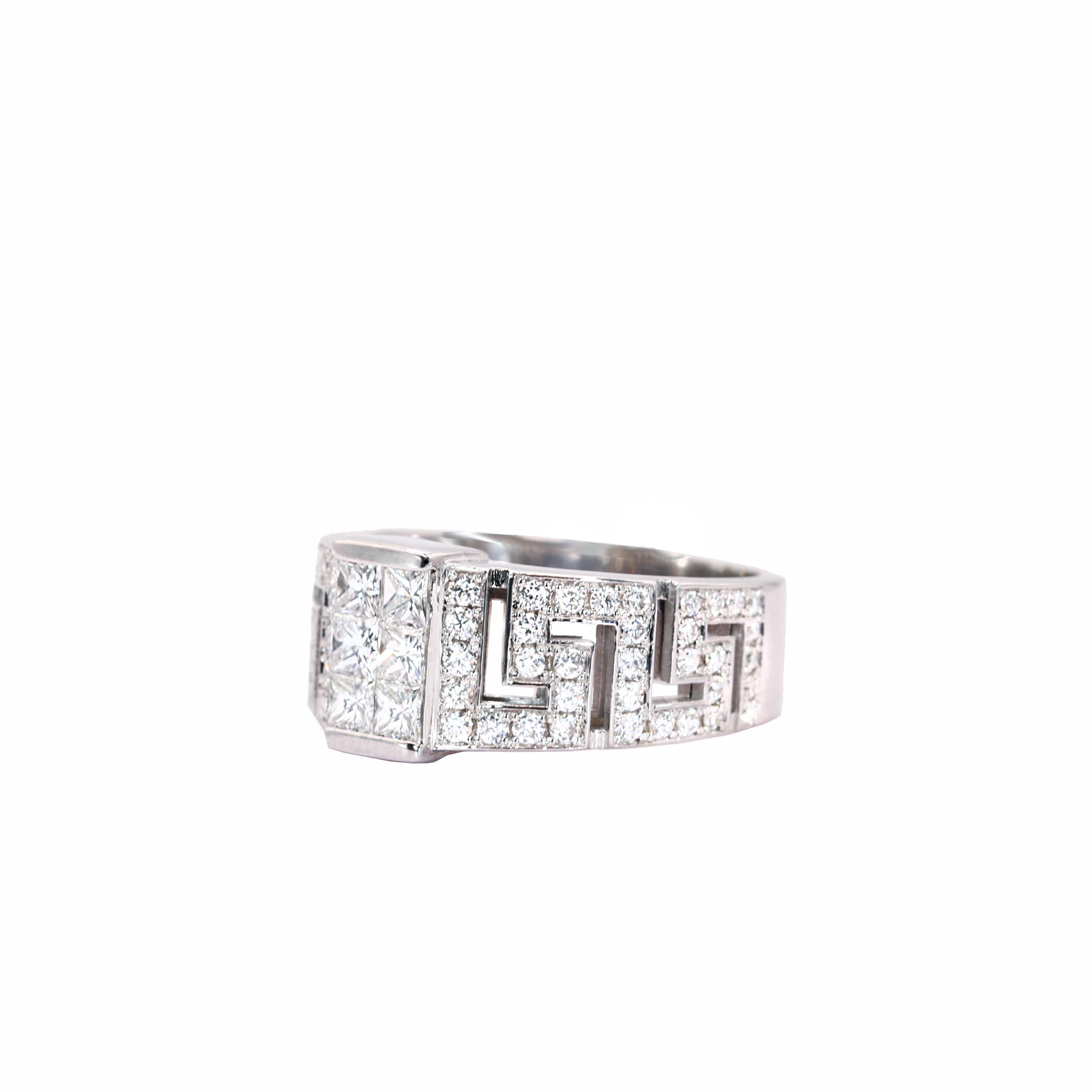 Women's Georgios Collections 18 Karat White Gold Invisible Princess Cut Diamond Ring For Sale