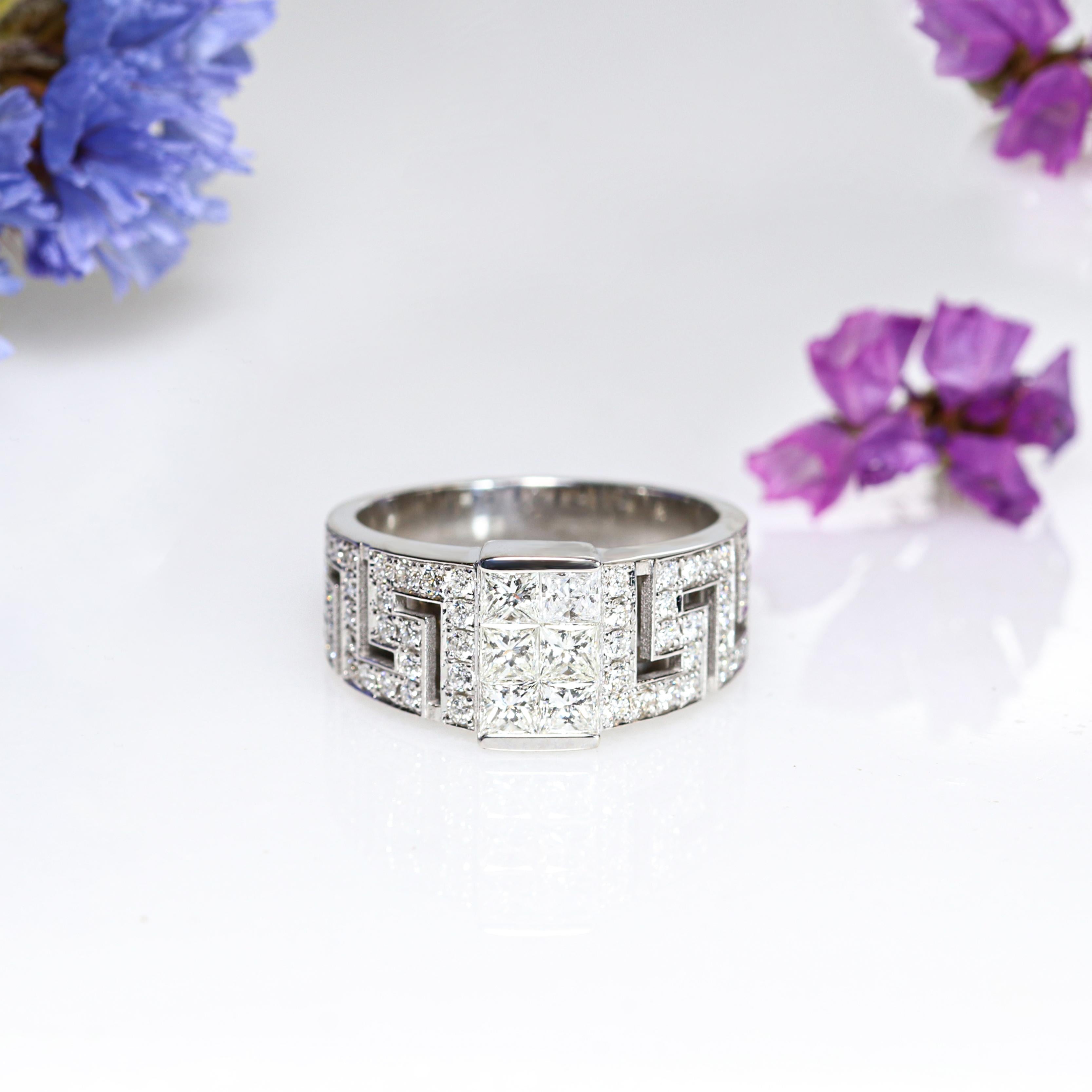 Georgios Collections 18 Karat White Gold Invisible Princess Cut Diamond Ring For Sale 1
