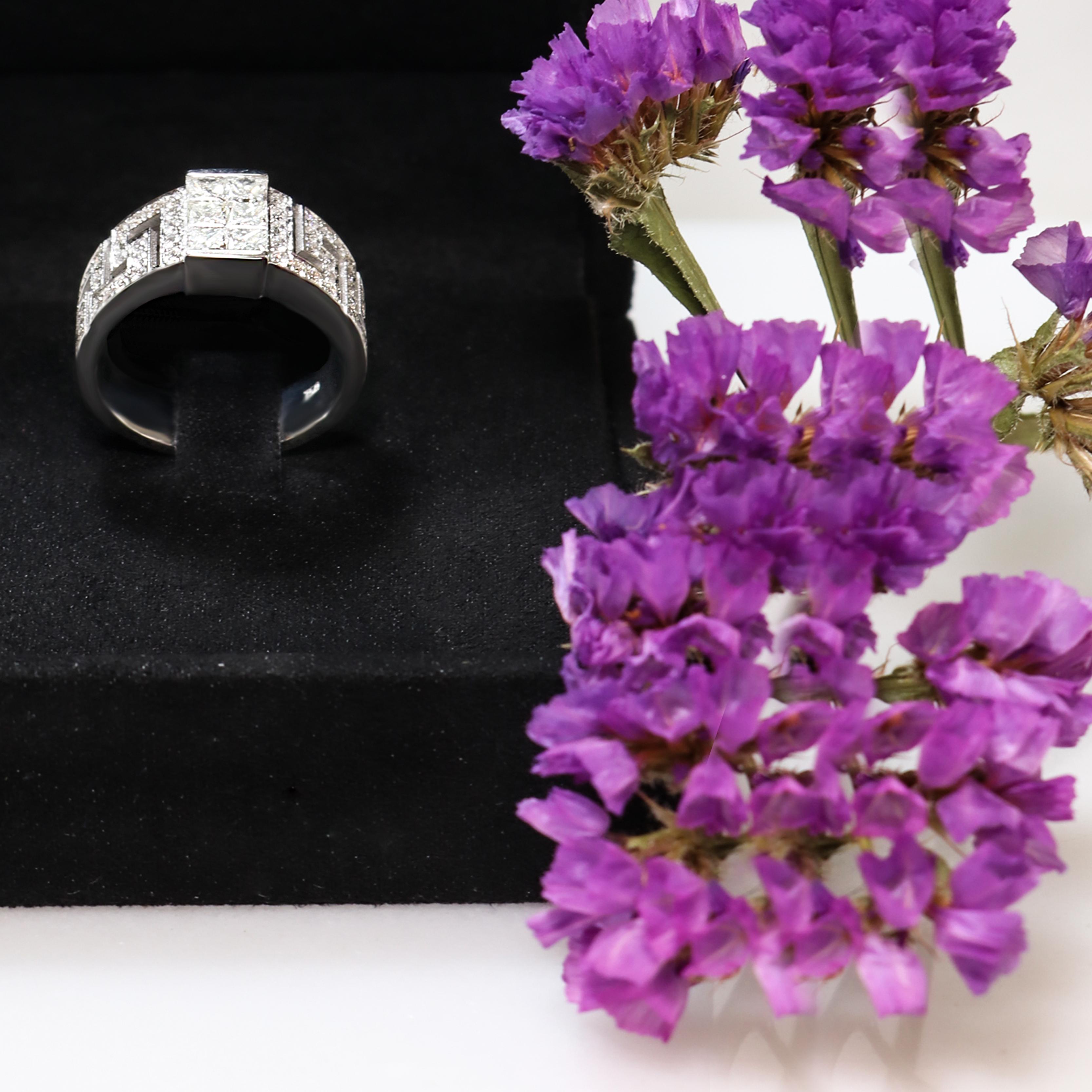 Georgios Collections 18 Karat White Gold Invisible Princess Cut Diamond Ring For Sale 2