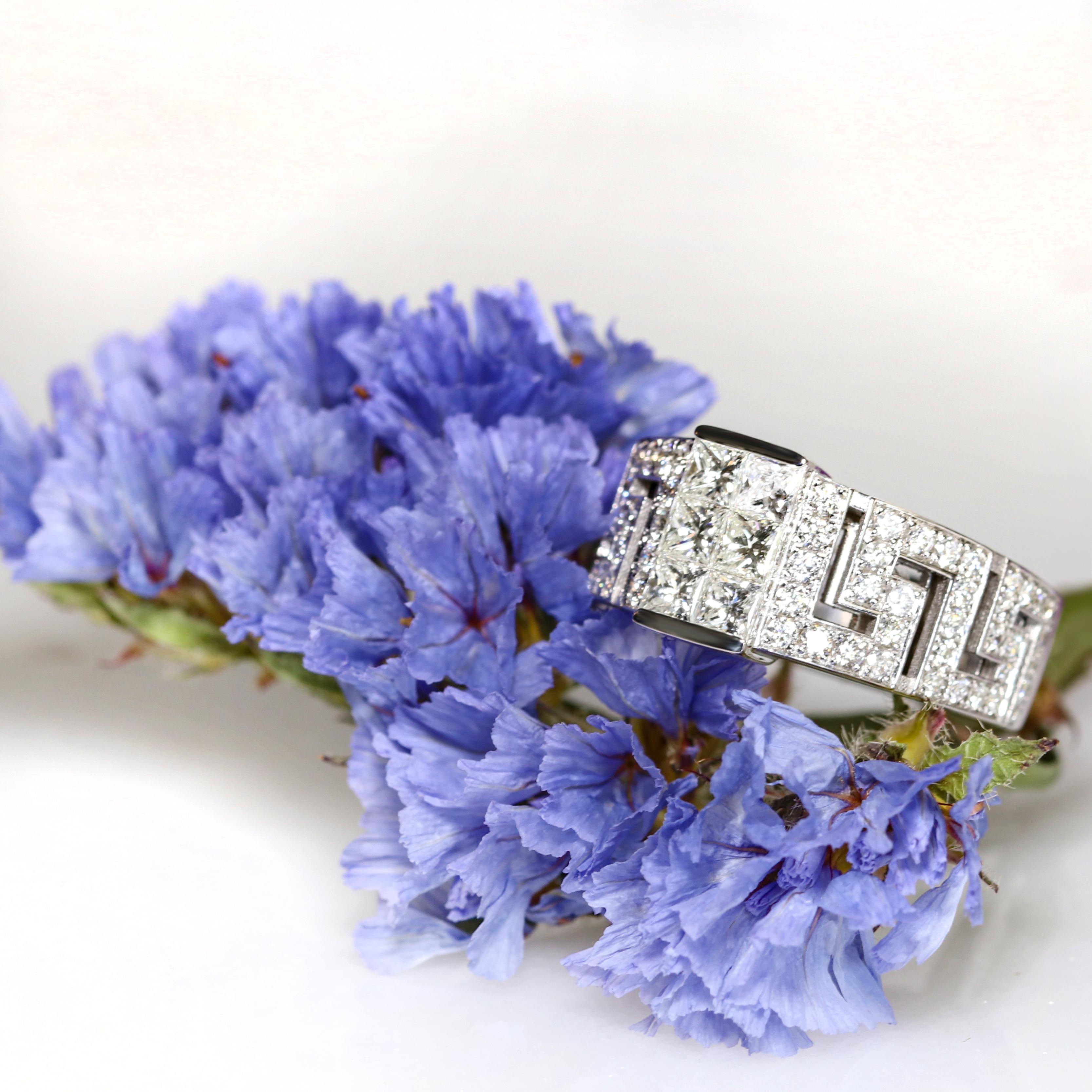 Georgios Collections 18 Karat White Gold Invisible Princess Cut Diamond Ring For Sale 3