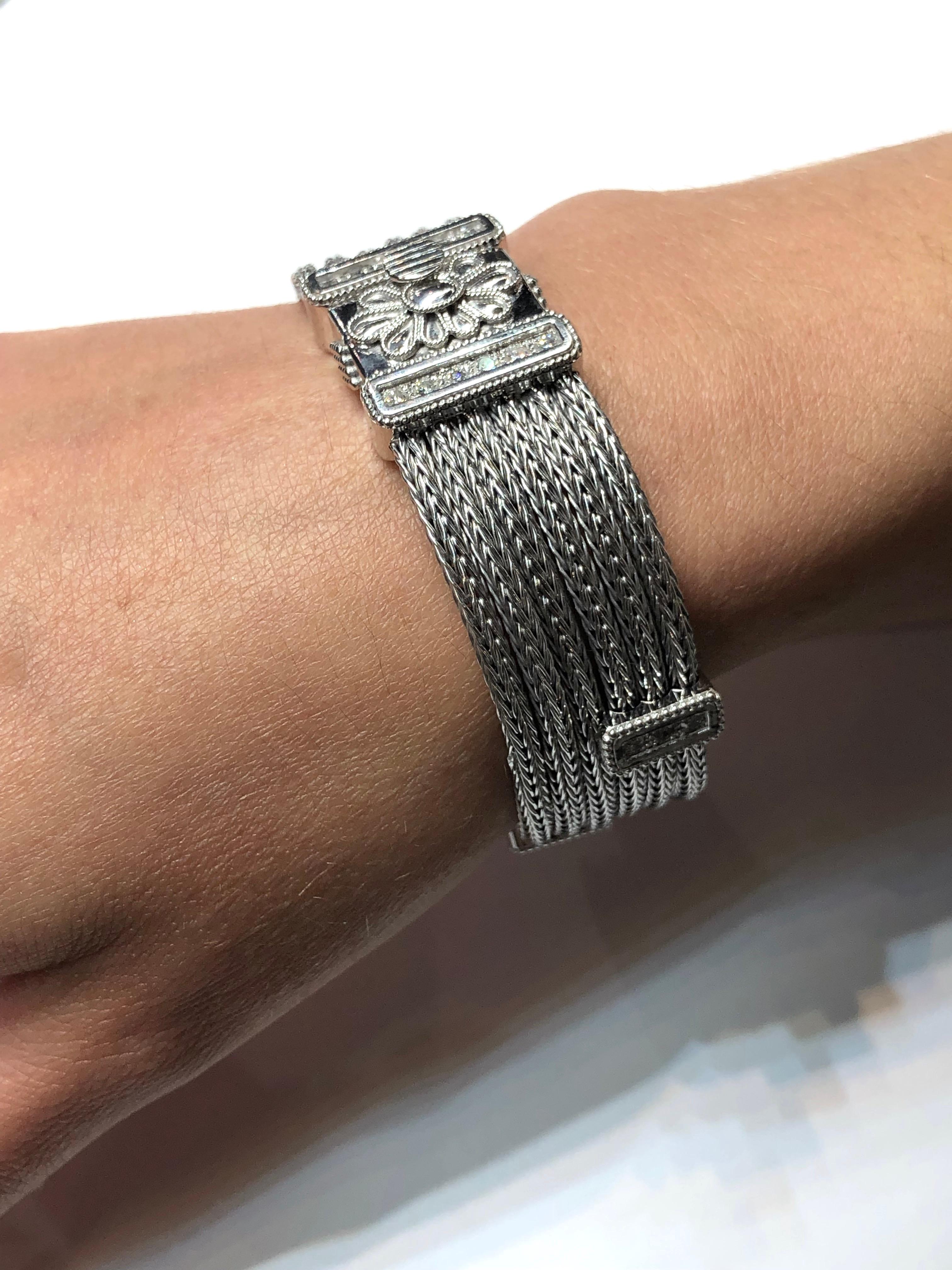Georgios Collections 18 Karat White Gold Knitted Flexible Bracelet with Diamonds For Sale 6