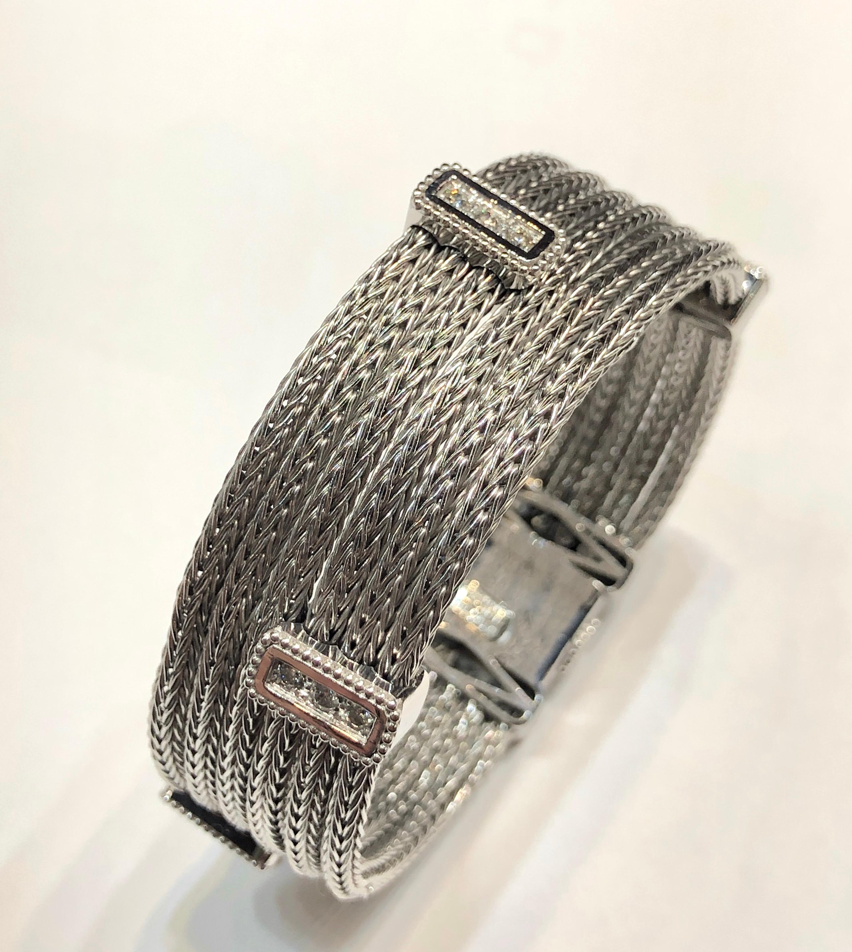 Contemporaneo Georgios Collections Bracciale flessibile a maglia in oro bianco 18 carati con diamanti in vendita