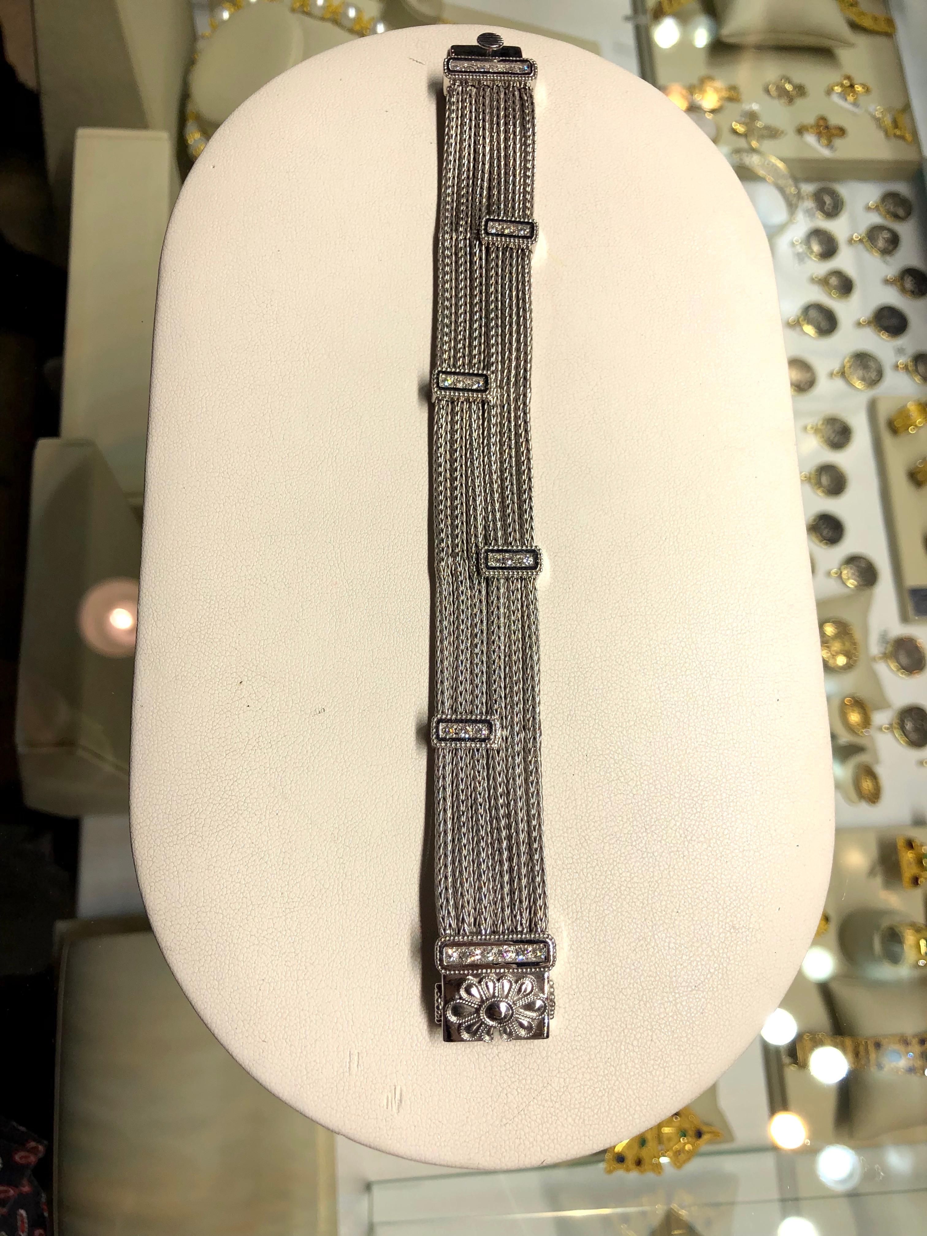 Georgios Collections 18 Karat White Gold Knitted Flexible Bracelet with Diamonds In New Condition For Sale In Astoria, NY