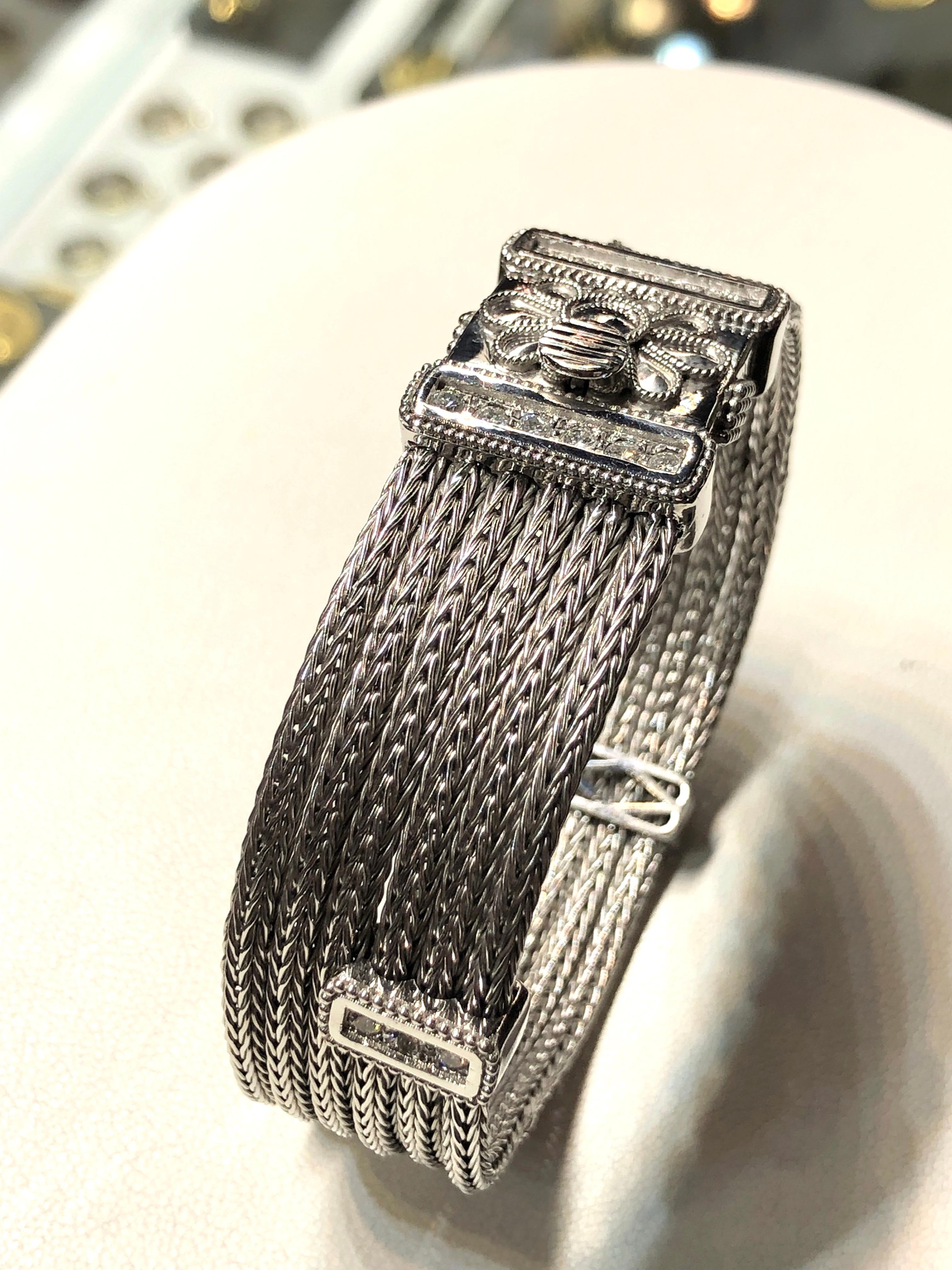 Georgios Collections Bracciale flessibile a maglia in oro bianco 18 carati con diamanti in vendita 3