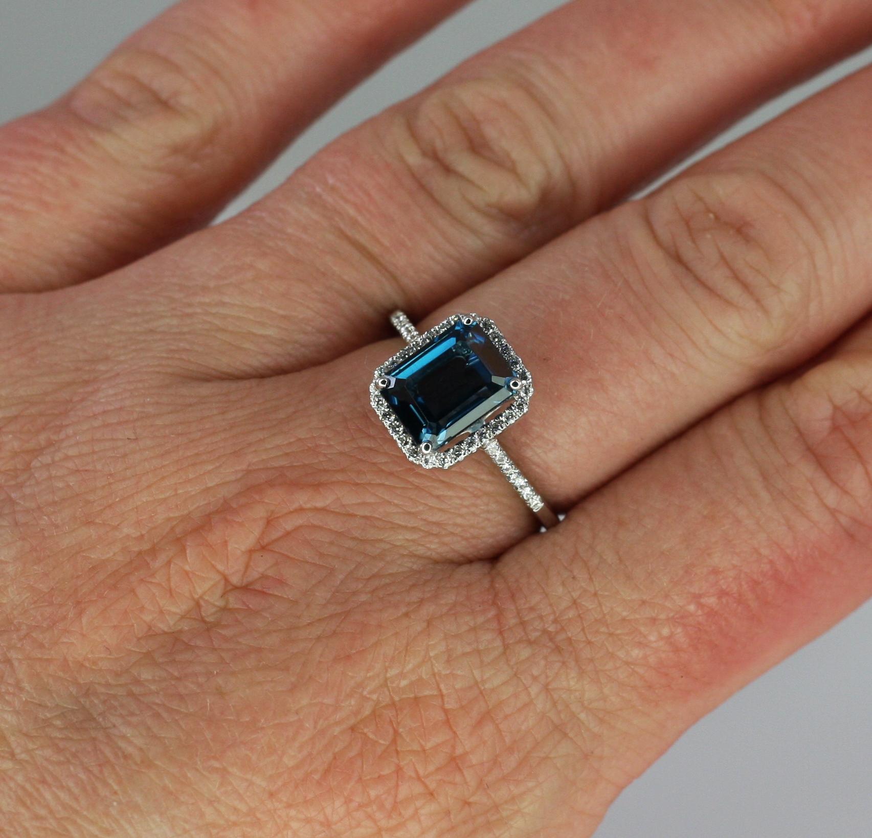Georgios Collections 18 Karat White Gold London Blue Topaz Ring with Diamonds For Sale 5