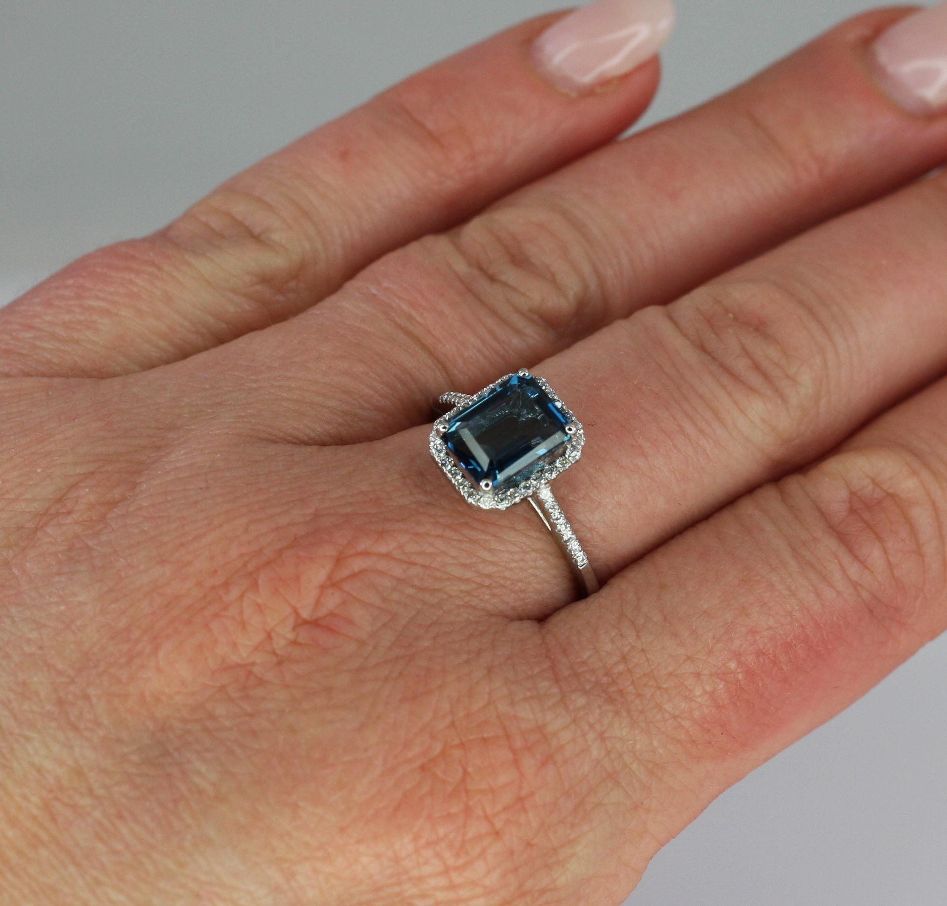 Contemporary Georgios Collections 18 Karat White Gold London Blue Topaz Ring with Diamonds For Sale