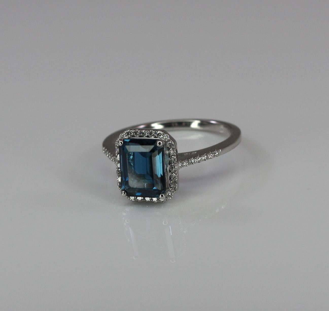 Georgios Collections 18 Karat White Gold London Blue Topaz Ring with Diamonds In New Condition For Sale In Astoria, NY