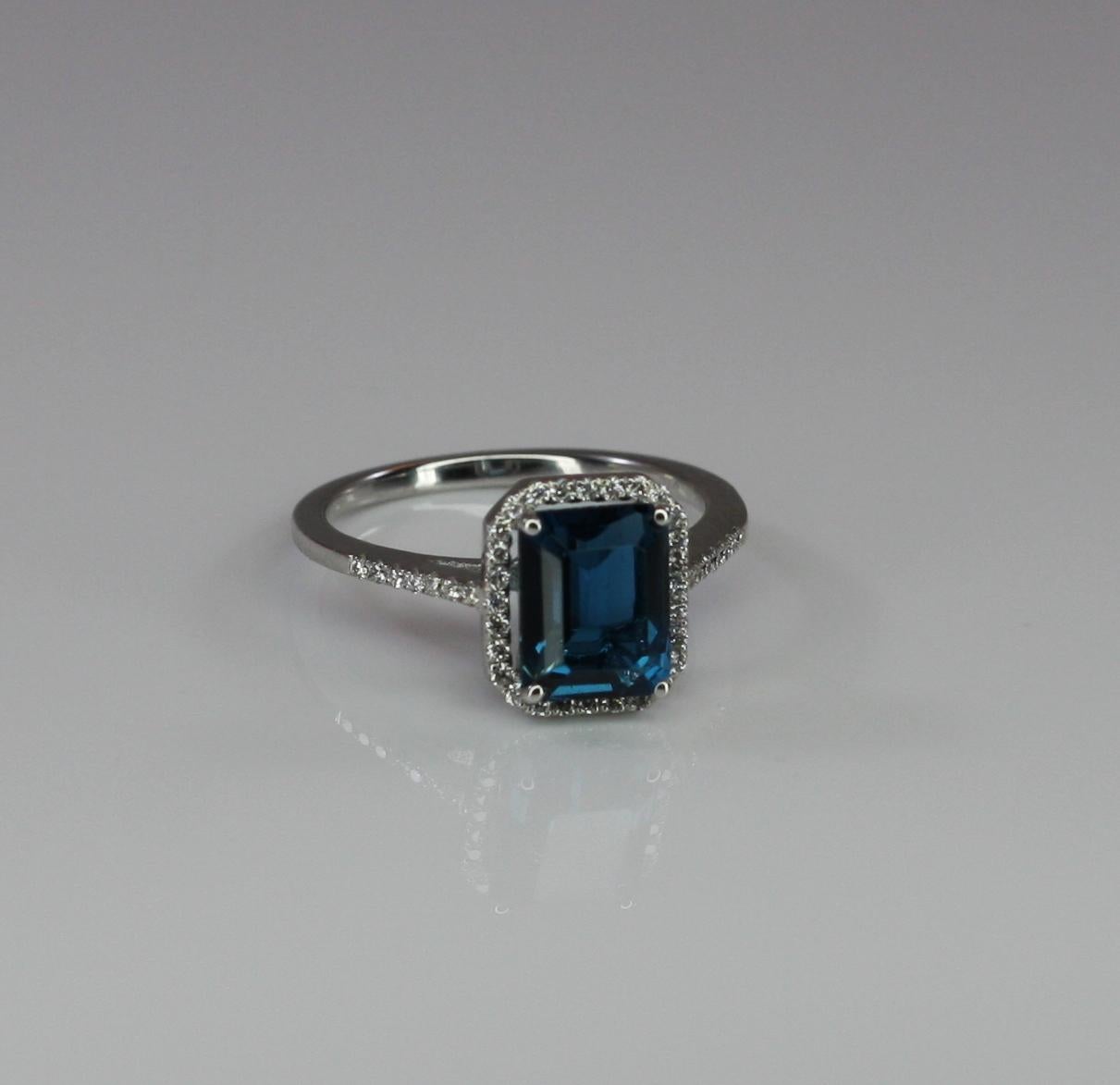 Georgios Collections 18 Karat White Gold London Blue Topaz Ring with Diamonds For Sale 1