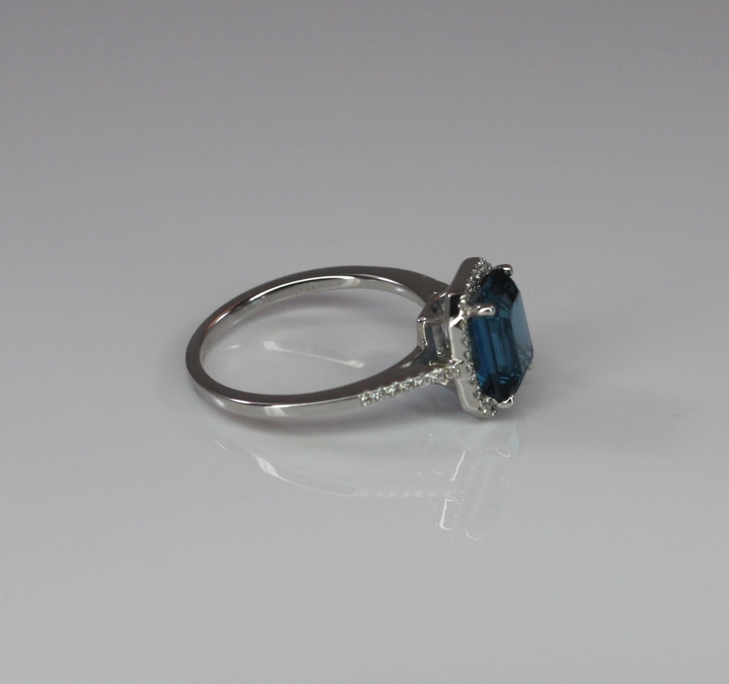 Georgios Collections 18 Karat White Gold London Blue Topaz Ring with Diamonds For Sale 3