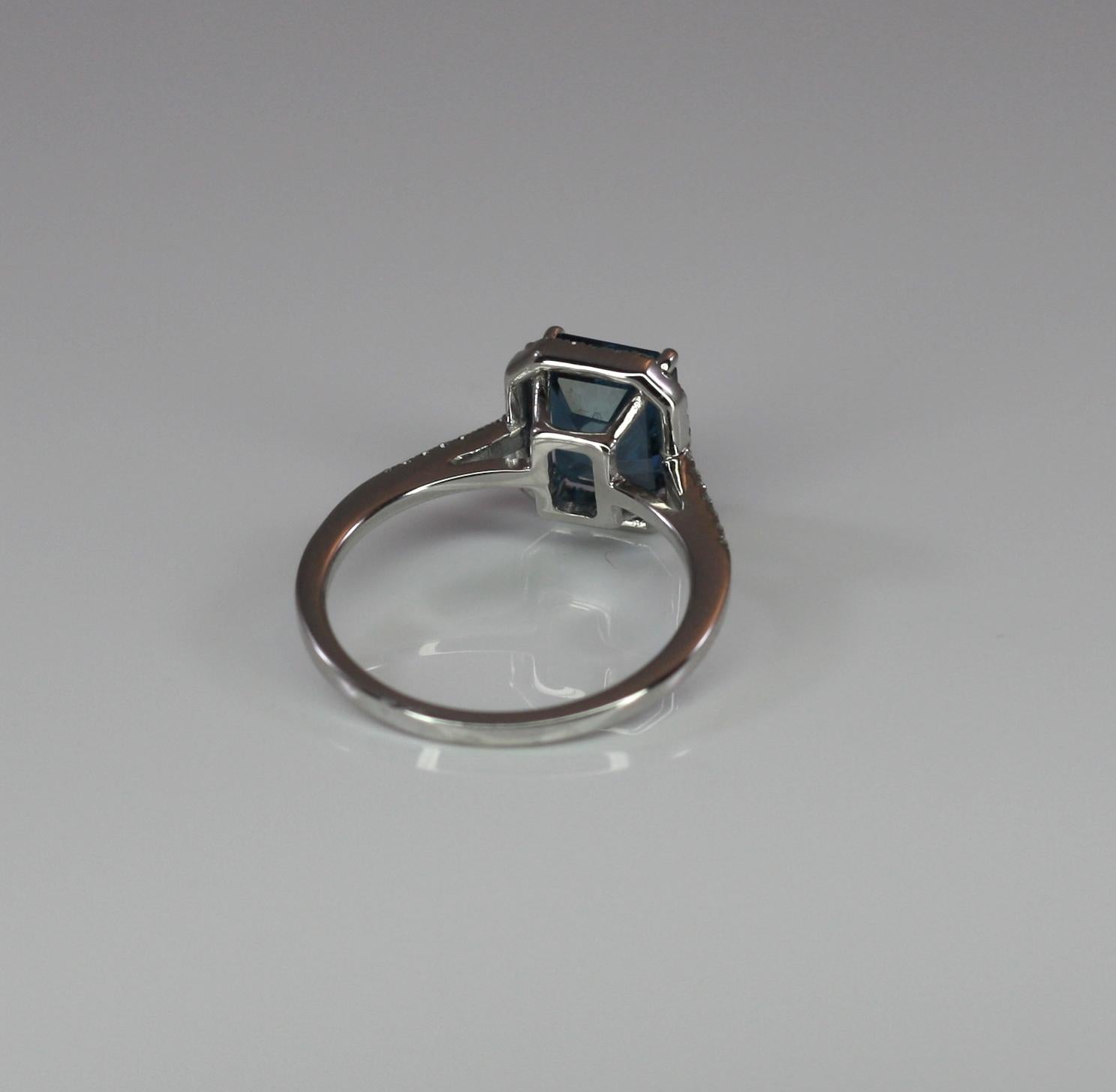 Georgios Collections 18 Karat White Gold London Blue Topaz Ring with Diamonds For Sale 4