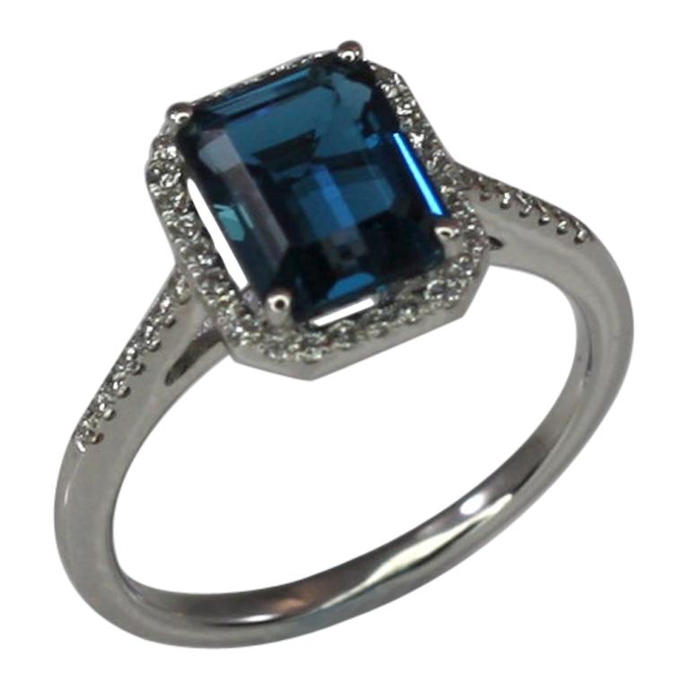Georgios Collections 18 Karat White Gold London Blue Topaz Ring with Diamonds For Sale