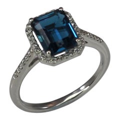 Georgios Collections 18 Karat White Gold London Blue Topaz Ring with Diamonds