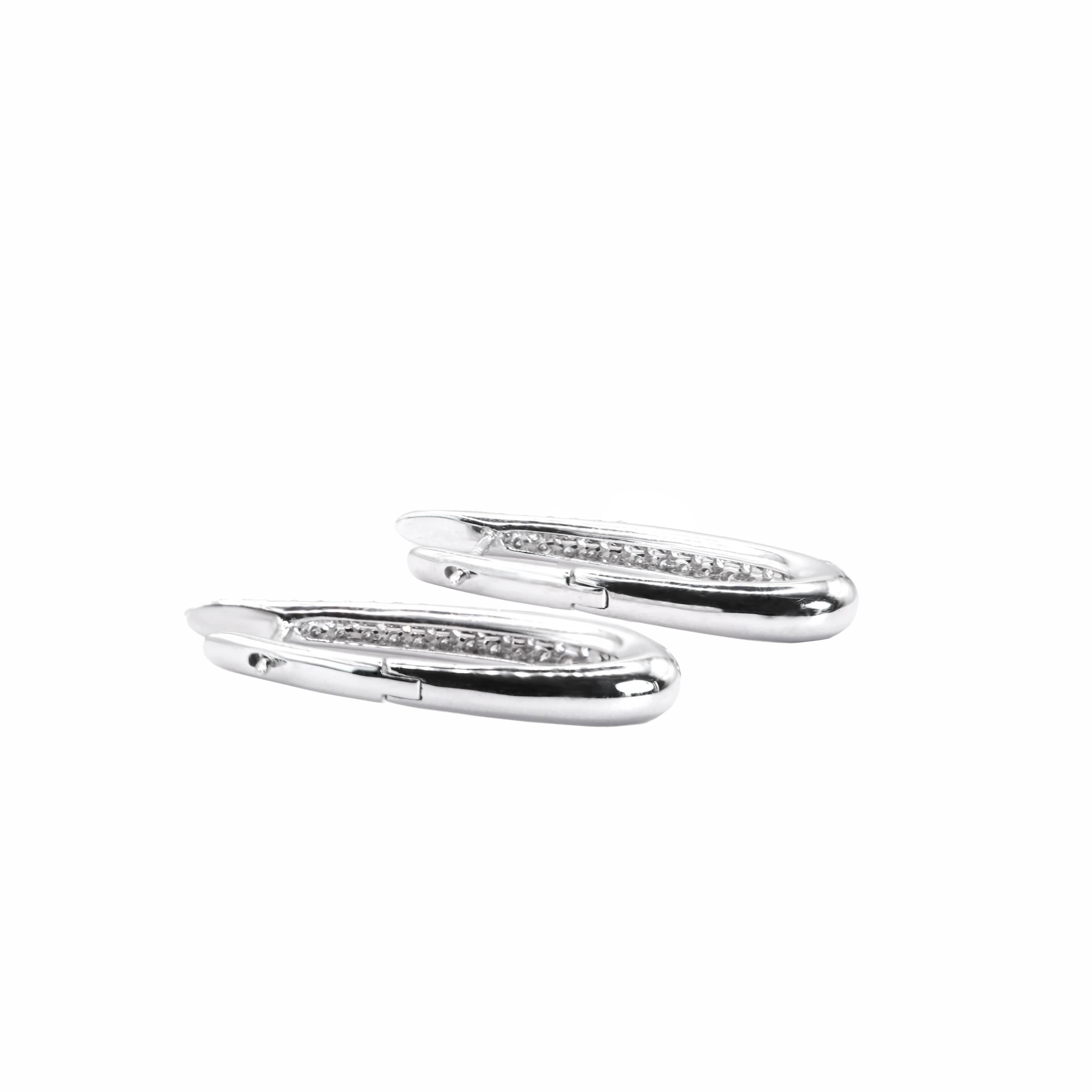 Modern Georgios Collections 18 Karat White Gold Long Oval Hoop Diamond Earrings For Sale