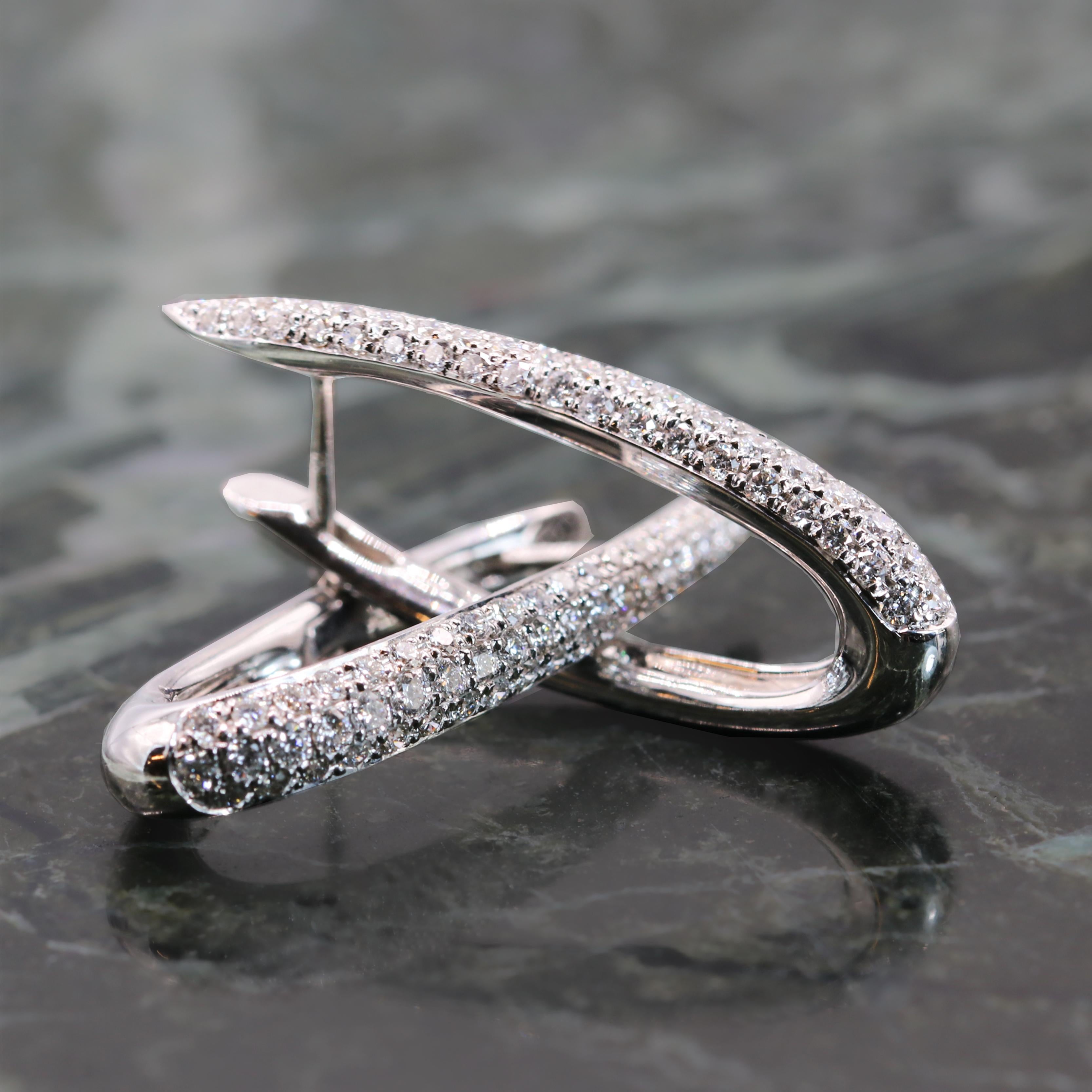 Women's Georgios Collections 18 Karat White Gold Long Oval Hoop Diamond Earrings For Sale