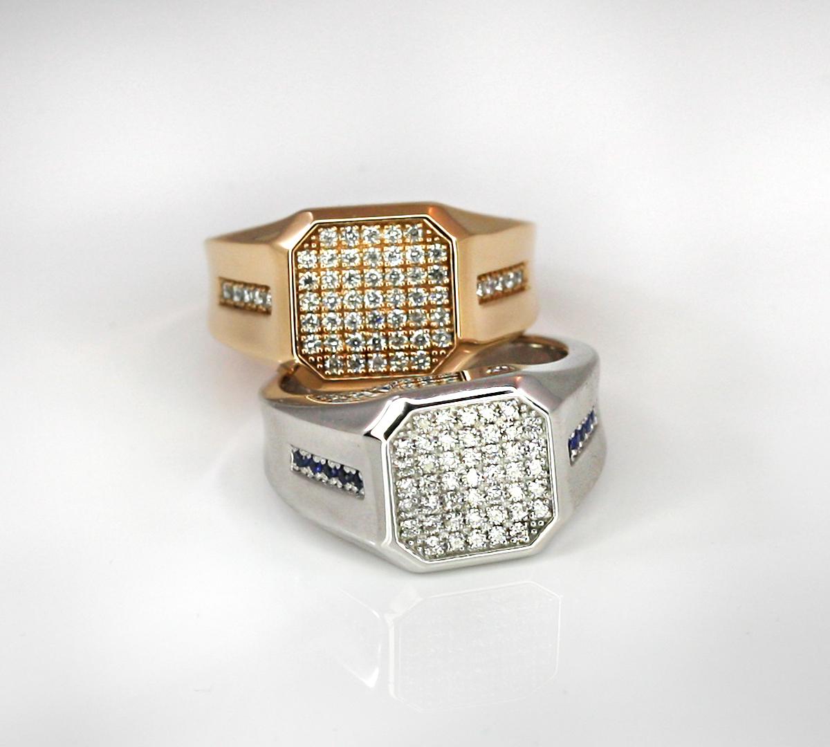 Georgios Collections 18 Karat White Gold Men's Diamond Sapphire Geometric Ring For Sale 6