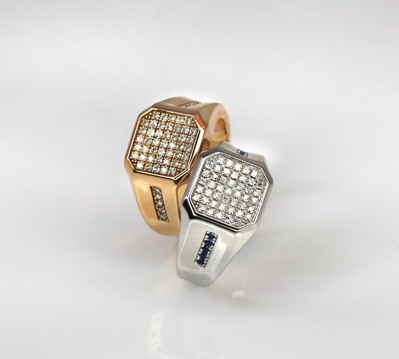 Georgios Collections 18 Karat White Gold Men's Diamond Sapphire Geometric Ring For Sale 9