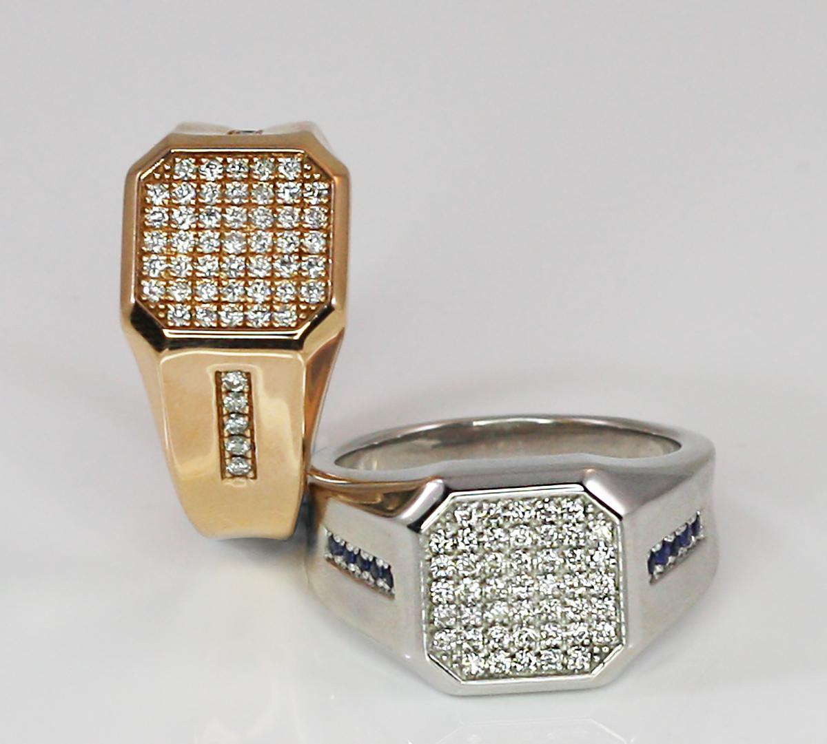 Georgios Collections Bague géométrique en or blanc 18 carats pour homme avec diamants et saphirs en vente 9
