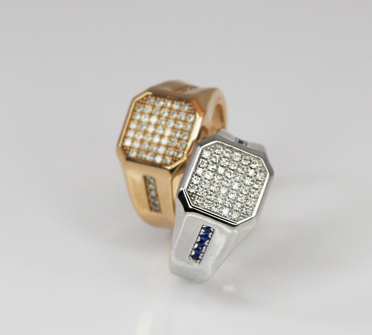Georgios Collections 18 Karat White Gold Men's Diamond Sapphire Geometric Ring For Sale 11