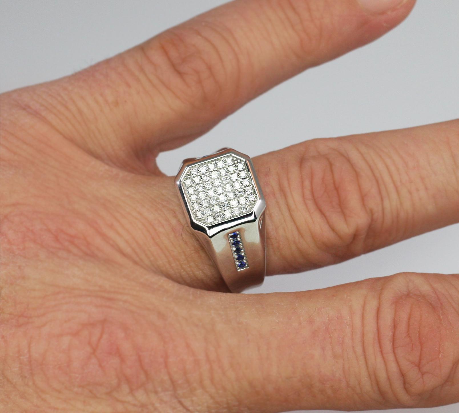 Georgios Collections 18 Karat White Gold Men's Diamond Sapphire Geometric Ring For Sale 12
