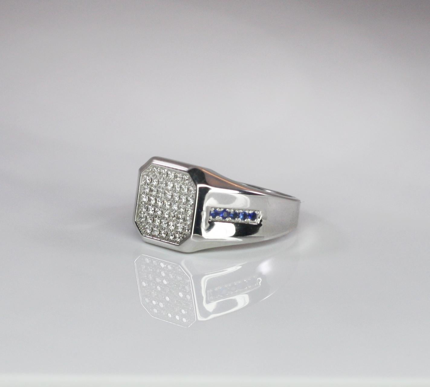 Georgios Collections 18 Karat White Gold Men's Diamond Sapphire Geometric Ring For Sale 13