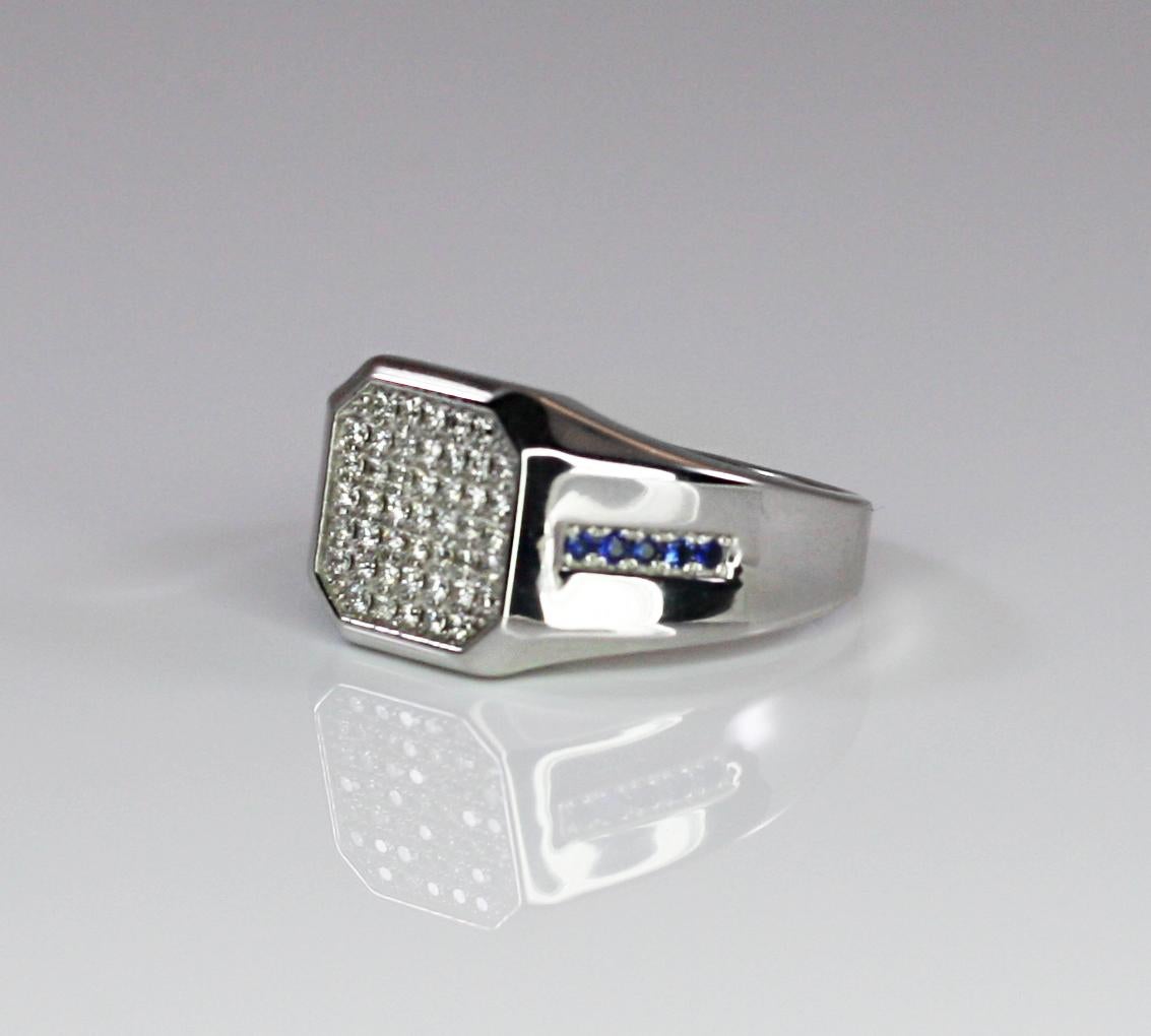 Contemporary Georgios Collections 18 Karat White Gold Men's Diamond Sapphire Geometric Ring For Sale