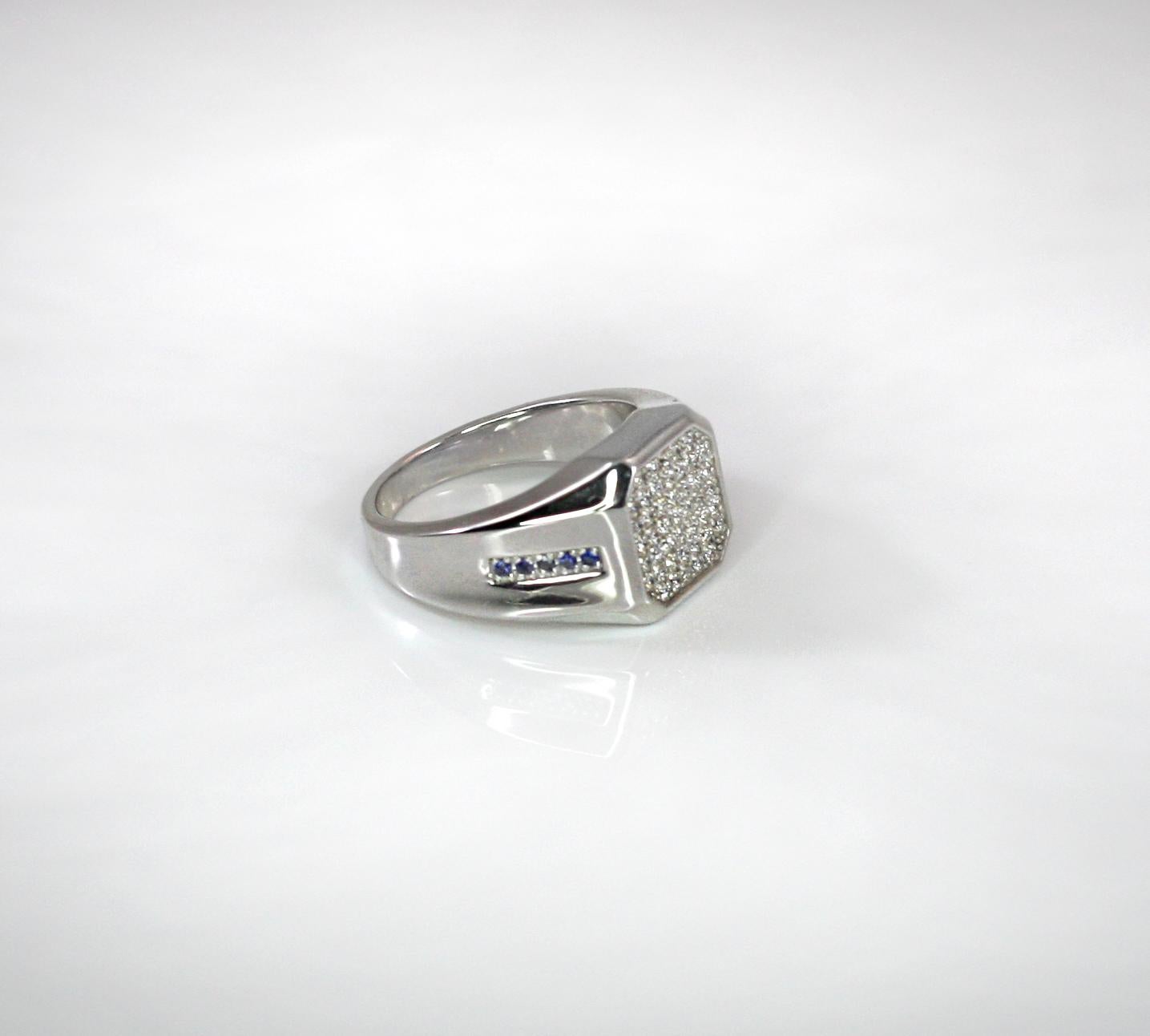 Georgios Collections 18 Karat White Gold Men's Diamond Sapphire Geometric Ring For Sale 2
