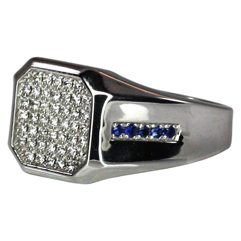 Georgios Collections 18 Karat White Gold Men's Diamond Sapphire Geometric Ring For Sale