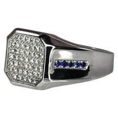 Georgios Collections Bague géométrique en or blanc 18 carats pour homme avec diamants et saphirs