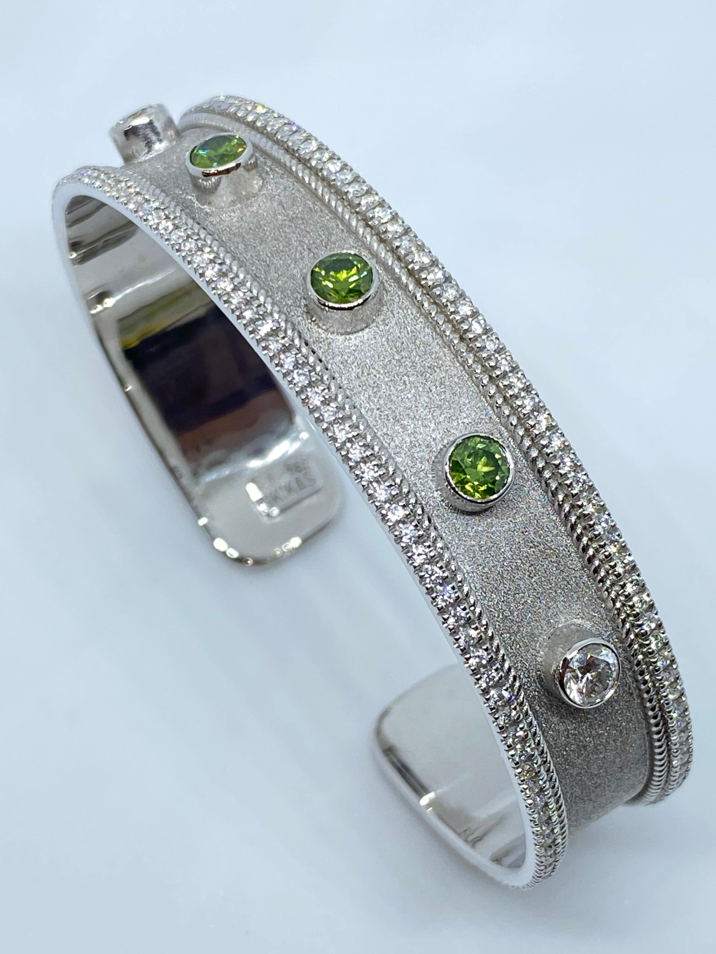 Georgios Collections 18 Karat White Gold Multi-Color Diamond Cuff Bracelet For Sale 5