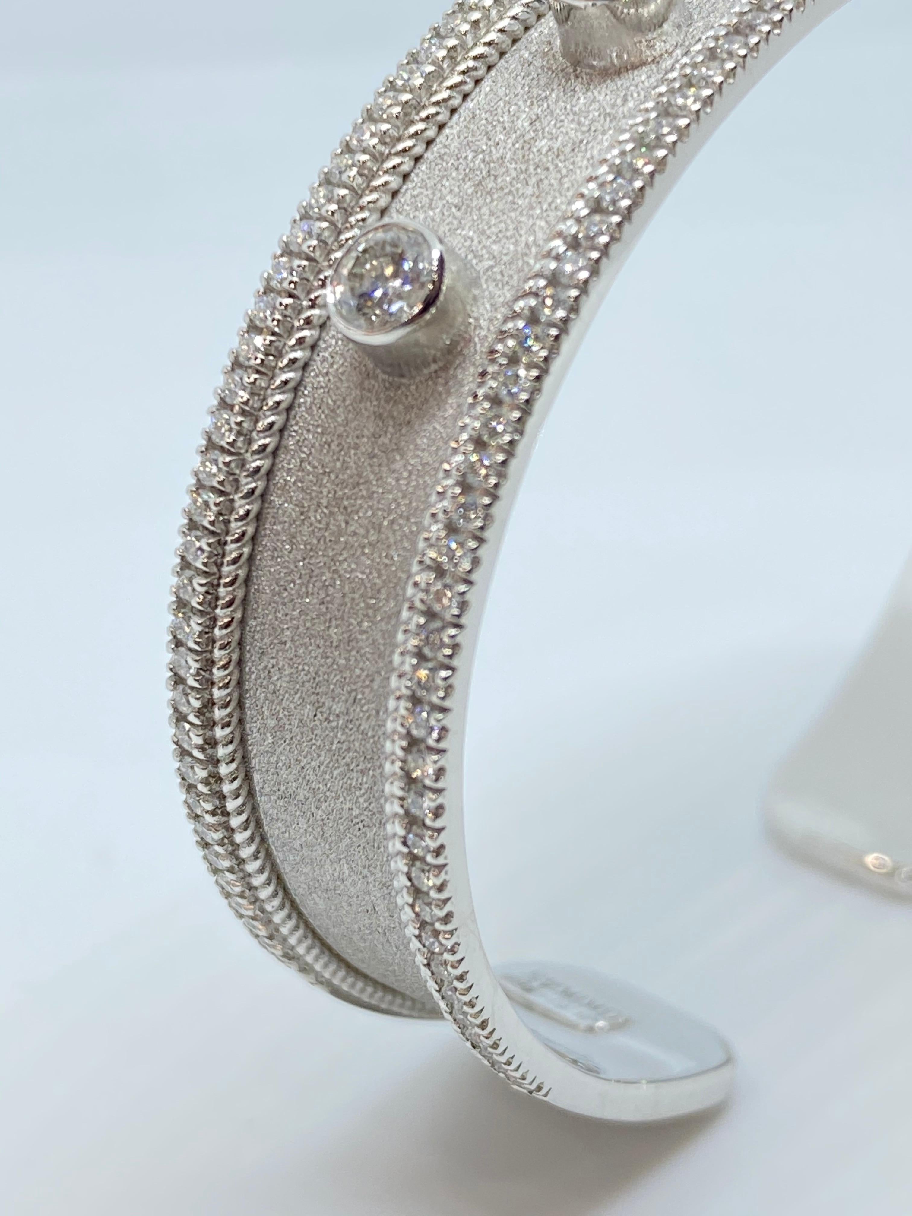Women's Georgios Collections 18 Karat White Gold Multi-Color Diamond Cuff Bracelet For Sale