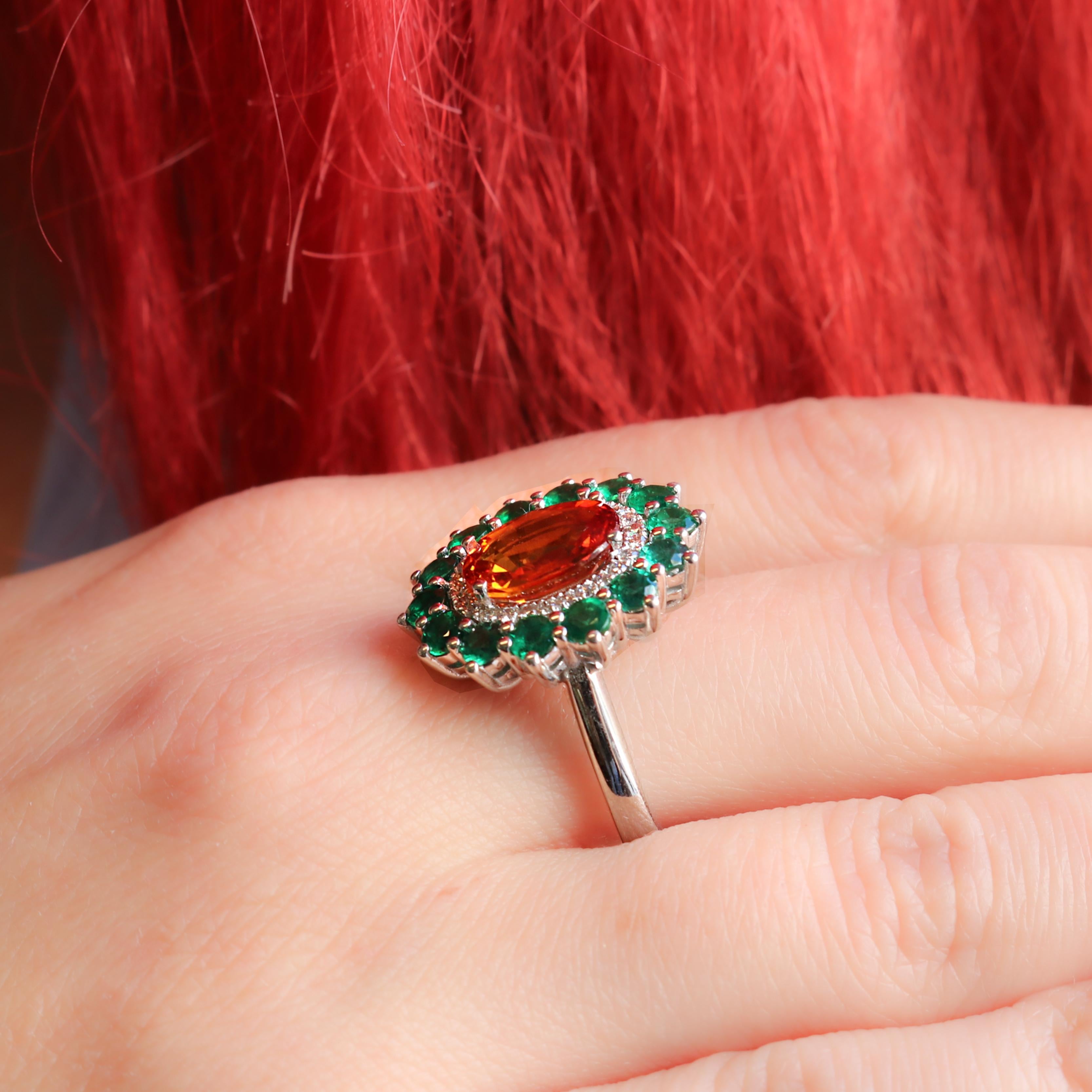 Georgios Collections 18 Karat White Gold Orange Sapphire and Emeralds Ring For Sale 5