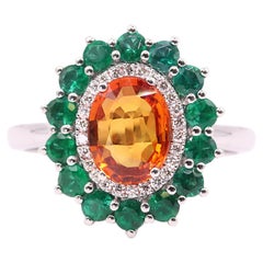 Georgios Collections 18 Karat White Gold Orange Sapphire and Emeralds Ring