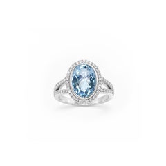 Georgios Collections 18 Karat White Gold Oval Aquamarine and Diamond Halo Ring