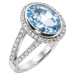 Georgios Collections 18 Karat White Gold Oval Aquamarine and Diamond Halo Ring